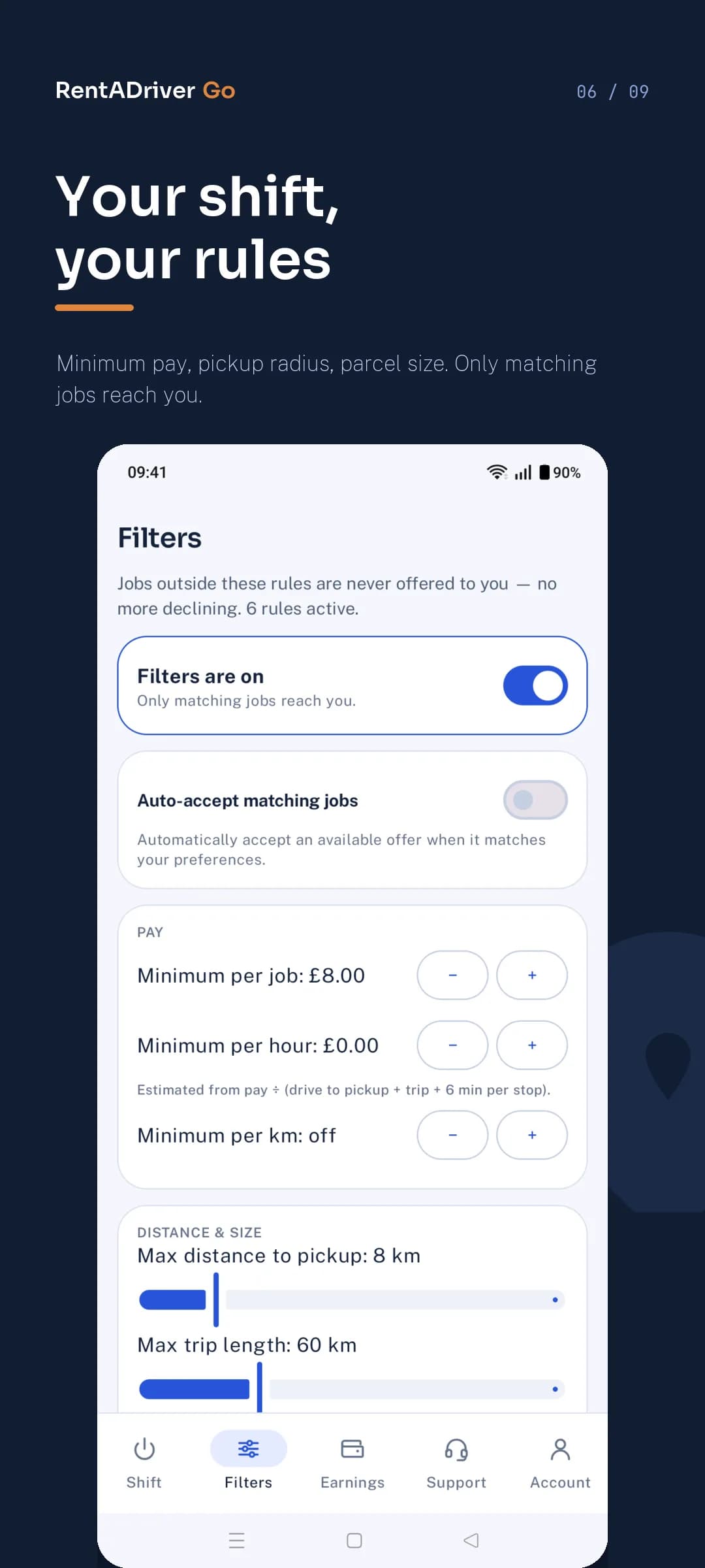Android · Filters · RentADriver Go