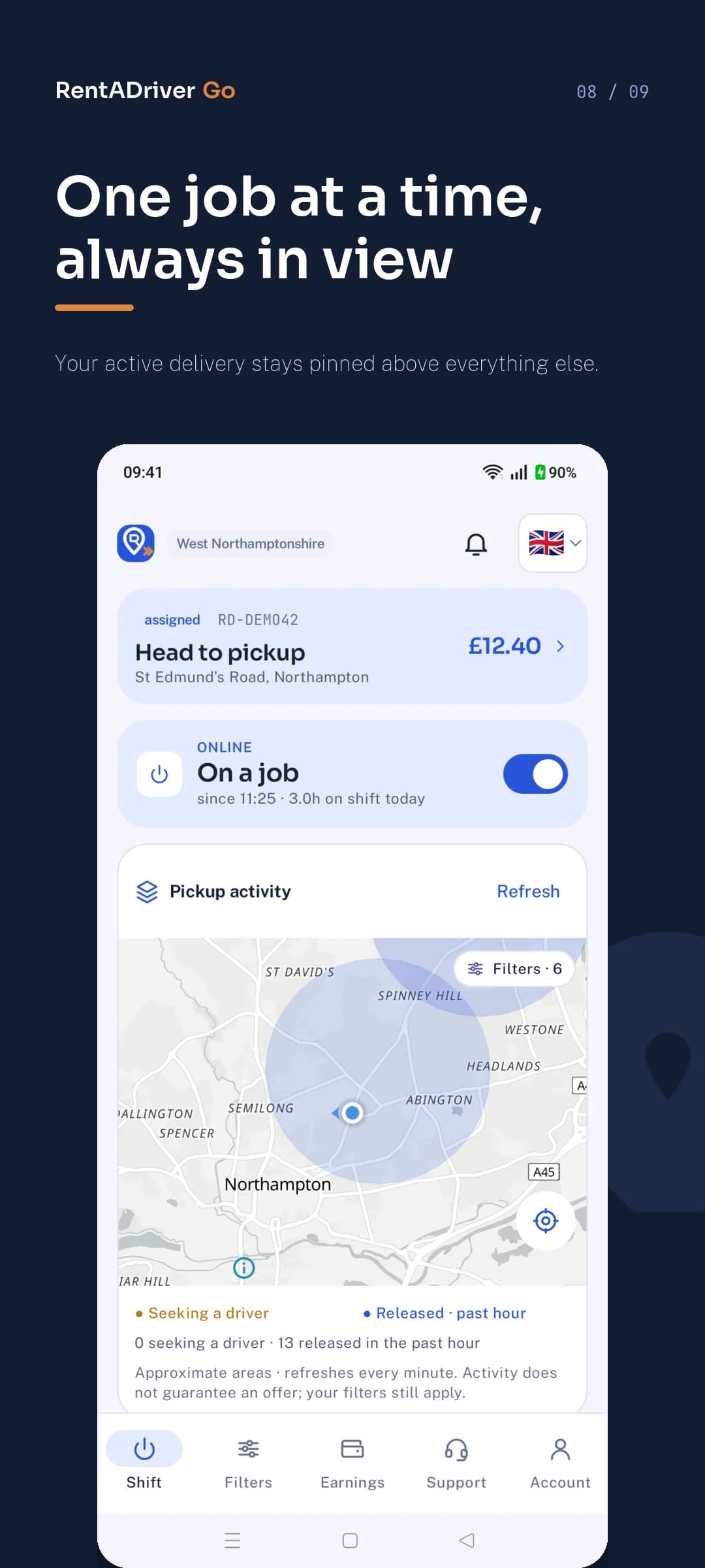 Android · Active delivery · RentADriver Go